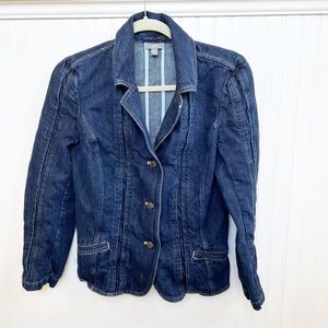 J. Jill Dark Wash Blue Denim Cotton & Linen Blend Jean Jacket Women’s Size 6